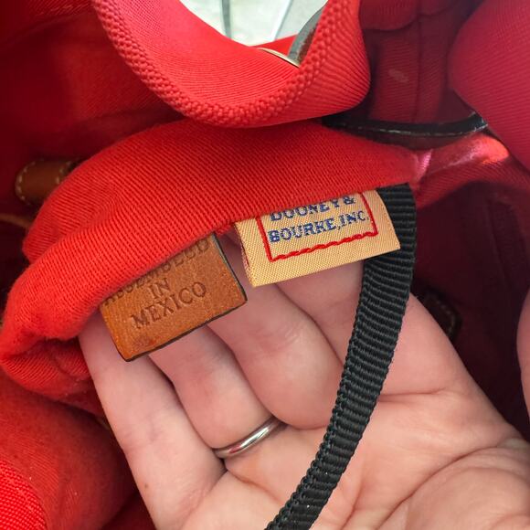 Dooney & Bourke Nylon Shopper Tote Leather Trim Drawstring Red Bag Purse - Picture 8 of 9